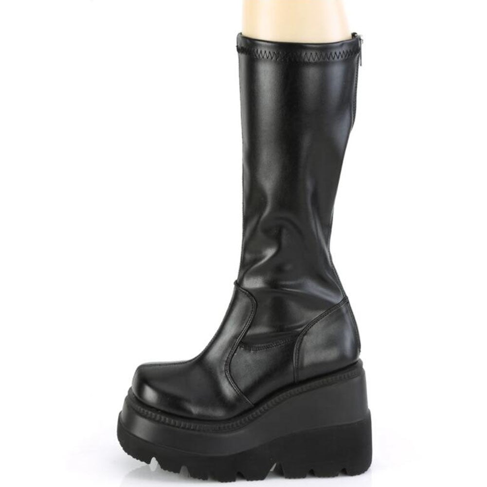 Botte gothique noire Nightveil Boots en cuir synthétique avec plateforme épaisse vue de profil