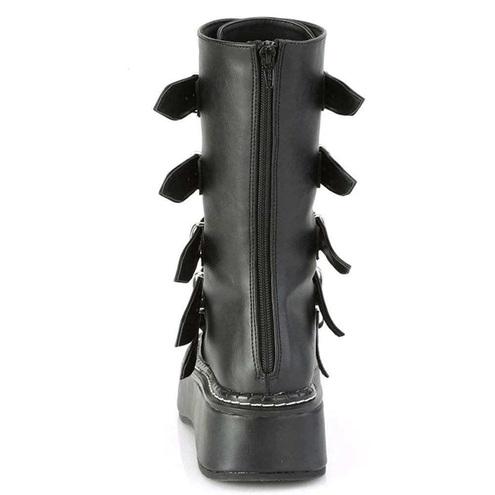Bottes plateforme gothique cœur Abyssal vue arrière avec fermeture éclair et sangles en simili cuir noir