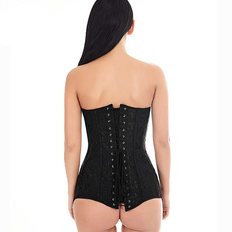 Corset gothique grande taille Luminia noir en dentelle vue de dos avec laçage central