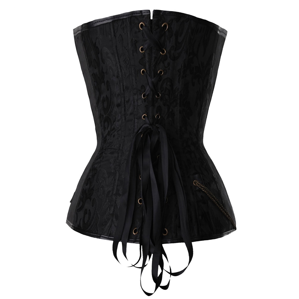 Corset noir gothique Shadowfloria en velours avec motif baroque et laçage arrière à rubans