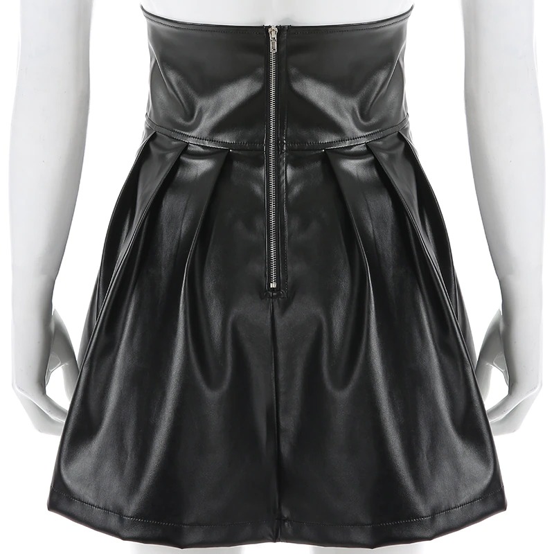 Jupe corset gothique en cuir noir Ravenia vue de dos avec fermeture éclair centrale
