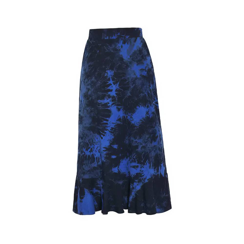 Jupe gothique noir et bleu Ebonflameia longue avec motif tie and dye et coupe évasée