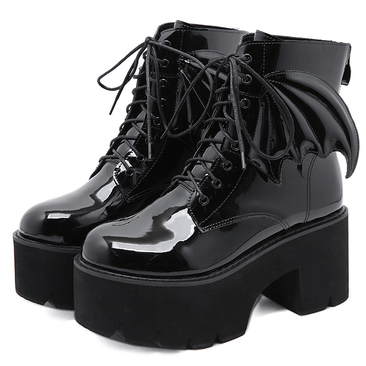 Bottines Gothiques Punk Femme - Plateforme Épaisse Semelle Antidérapante - Cuir Synthétique Noir Et Rouge - Style Alternatif