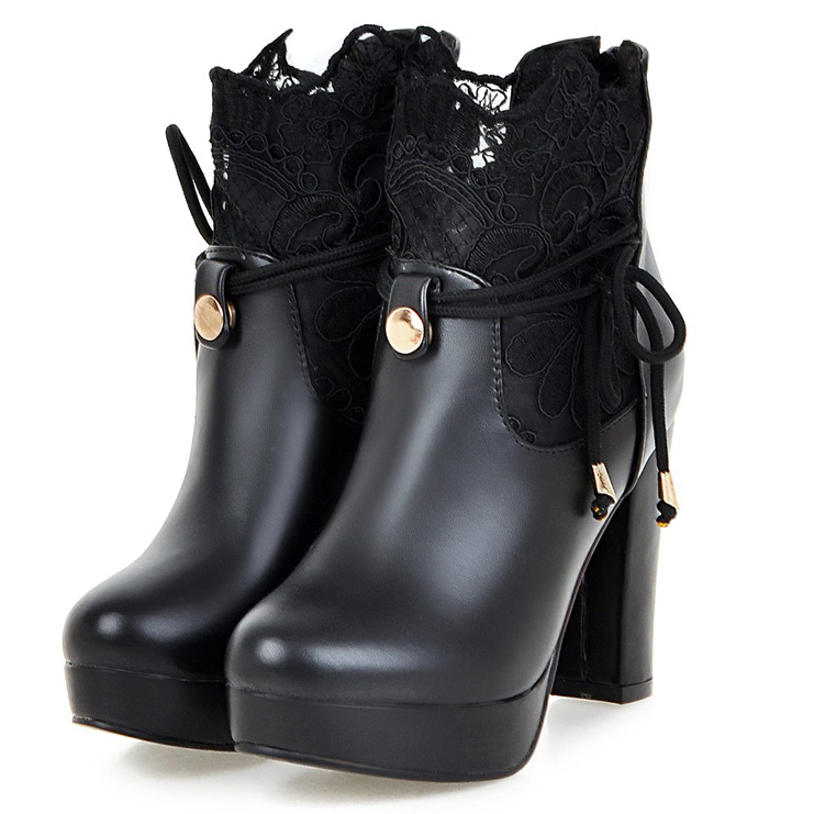 Bottines à Lacets Femme Talon Bloc - Style Gothique Steampunk, Imperméables, Mi-mollet