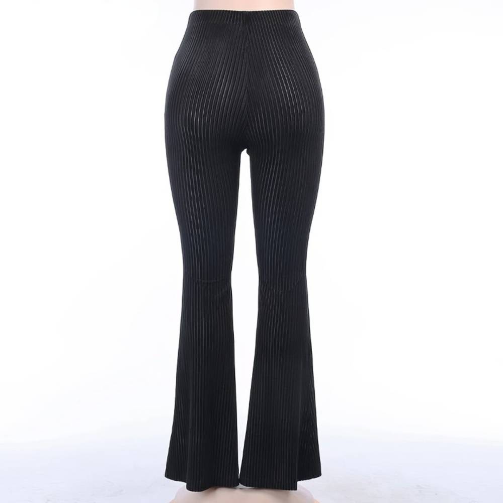Pantalon Cyber Gothique VeilGleam noir en velours côtelé avec jambes évasées vu de dos