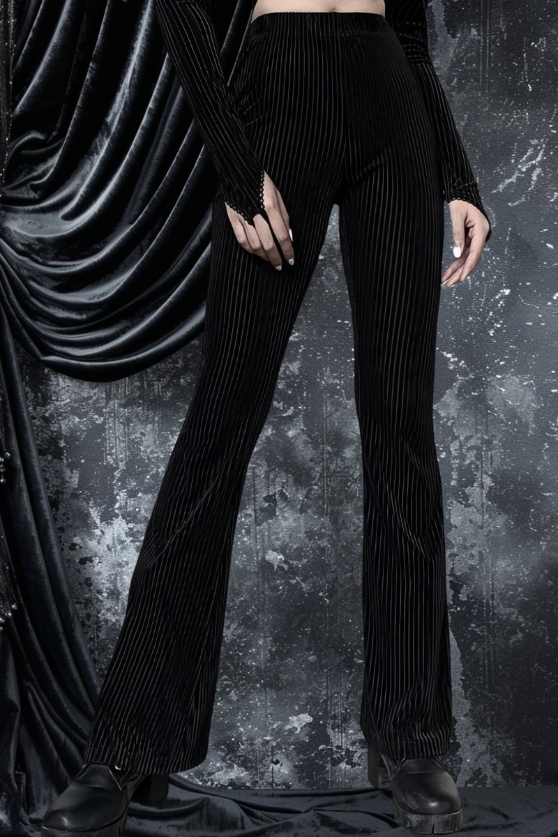 Pantalon Cyber Gothique VeilGleam noir en velours côtelé à jambes évasées