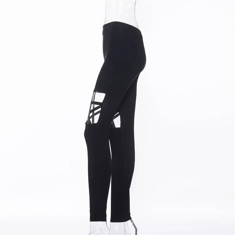 Pantalon gothique noir Victorium en velours avec découpes géométriques sur les cuisses