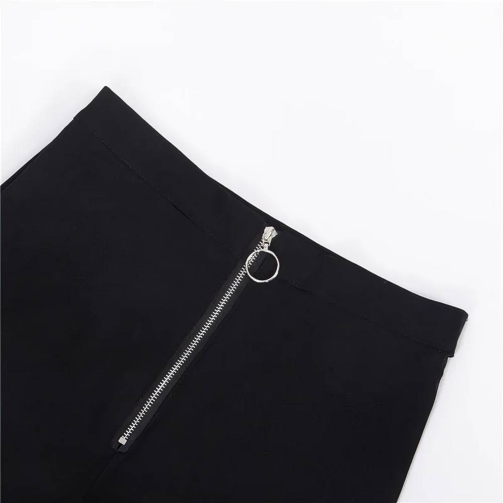 Pantalon gothique Pentagramme Victorium noir avec fermeture éclair avant et anneau métallique