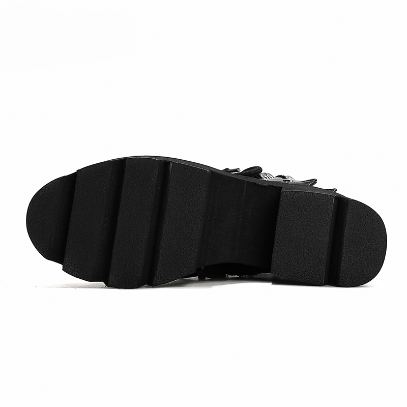 Semelle épaisse noire avec rainures marquées des chaussures gothique noire brillant RogueBlack vue de dessous