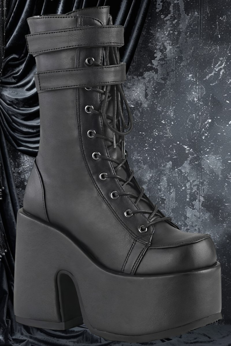 Bottes gothiques noires hautes Darkvine en simili cuir avec plateforme épaisse et lacets avant