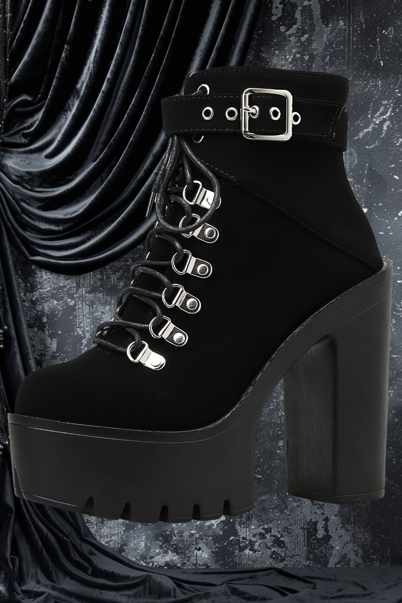 Bottines Gothiques Daim Noir - Cryptshadow