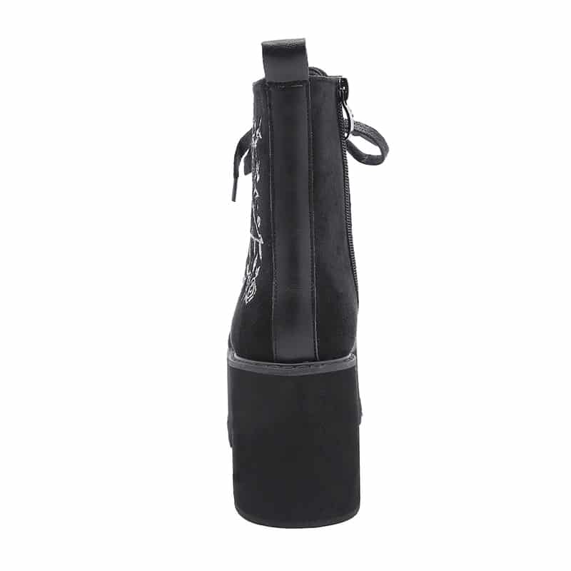 Chaussure gothique cuir suédé noire Nocturnvelvet vue arrière avec talon plateforme épais