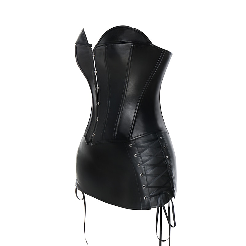 Corset gothique bustier Obscuria en simili cuir noir avec laçage latéral et fermeture à agrafes avant