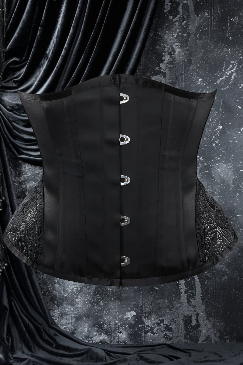 Demi corset gothique noir en velours avec fermetures métalliques avant, modèle Spiritveilia