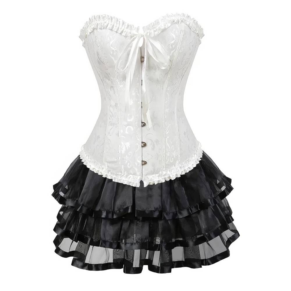 Jupe corset gothique à volants Abyssia noire en tissu transparent superposé avec volants multiples
