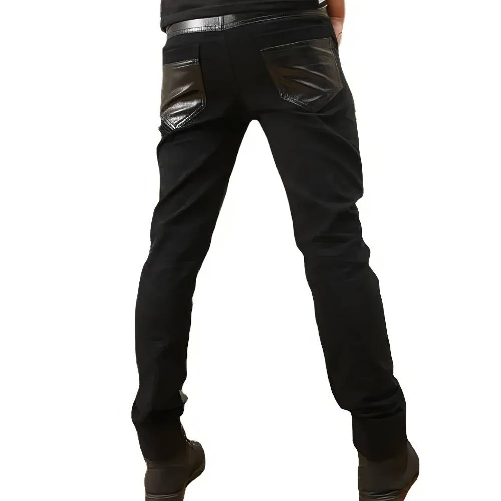 Pantalon cuir gothique homme VortexChain vue arrière avec poches en cuir brillant