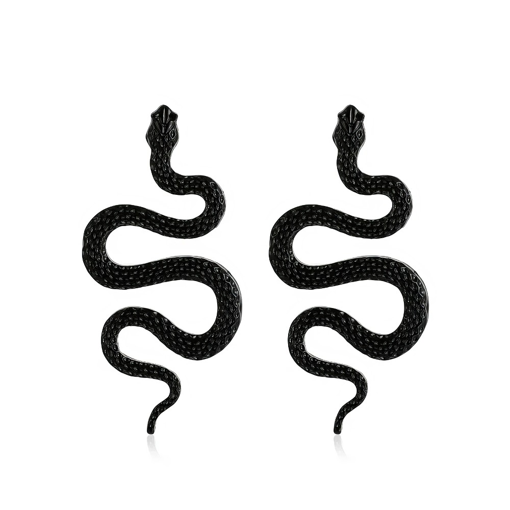 Paire de boucles d'oreille gothique serpent en S noires avec texture écaille détaillée modèle Ophidianeclipse