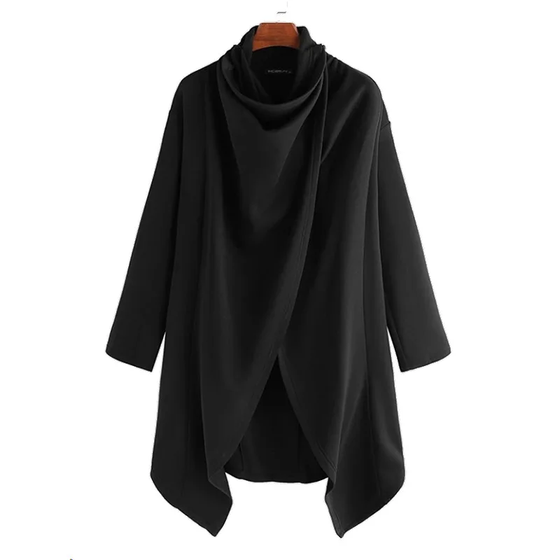 Manteau cape gothique homme noir en tissu fluide avec col drapé et coupe asymétrique